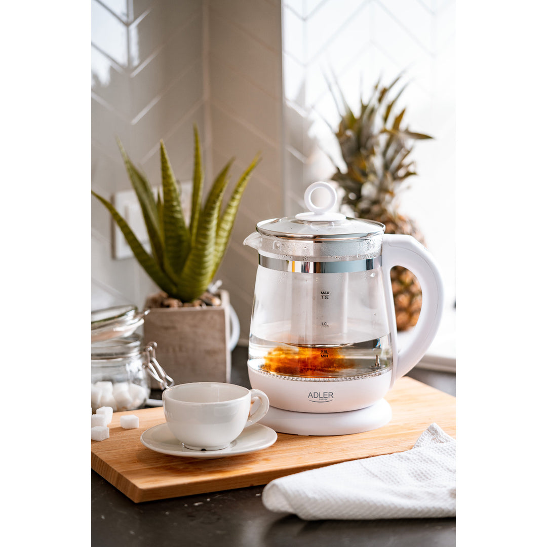 Bollitore in vetro da 1,5 L con infusore e controllo della temperatura Adler AD 1299