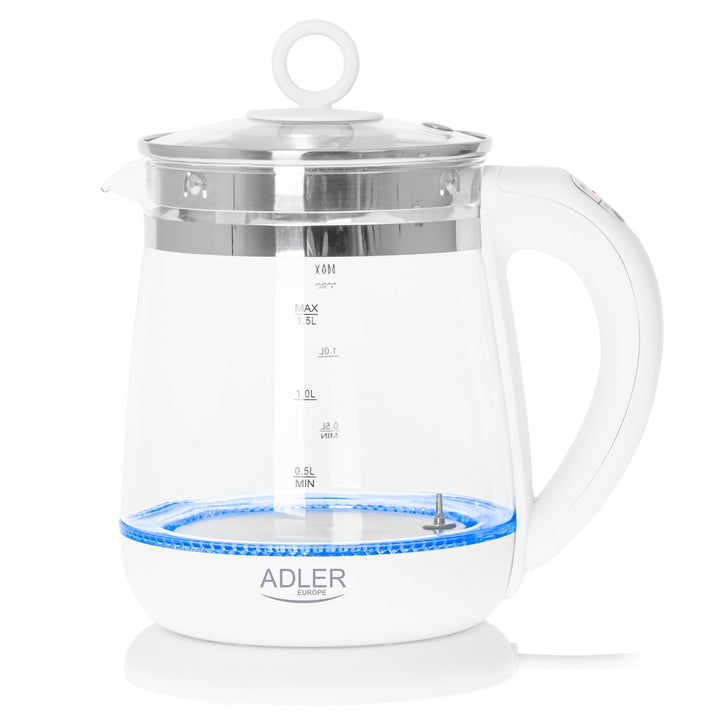 Bollitore in vetro da 1,5 L con infusore e controllo della temperatura Adler AD 1299