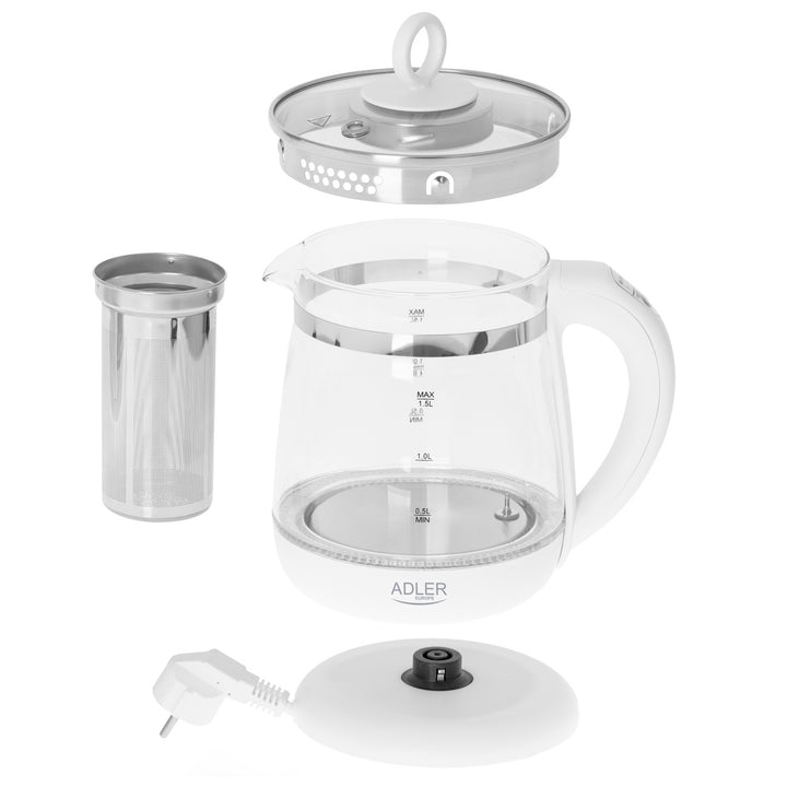 Bollitore in vetro da 1,5 L con infusore e controllo della temperatura Adler AD 1299