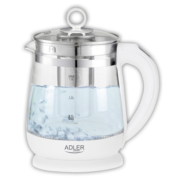Bollitore in vetro da 1,5 L con infusore e controllo della temperatura Adler AD 1299