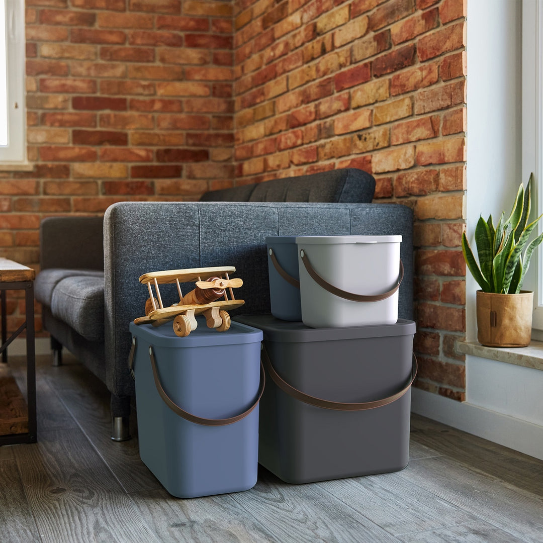 Contenitore con coperchio 6L Sistema di stoccaggio Scatola di stoccaggio con maniglia Stoccaggio in plastica riciclata Senza BPA Blu scuro