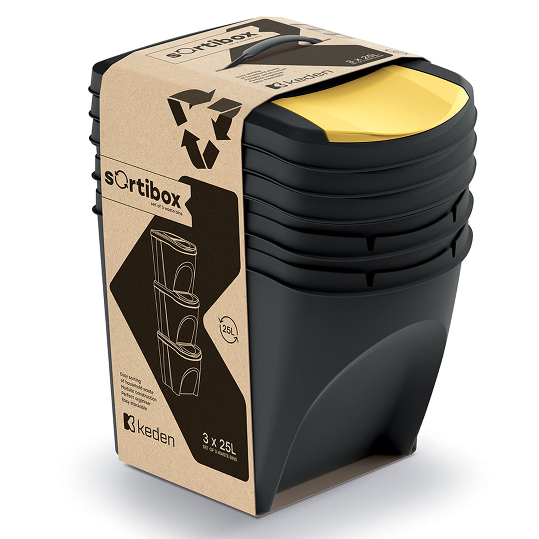 Keden Sortibox 3x25L set di contenitori per la raccolta differenziata nero