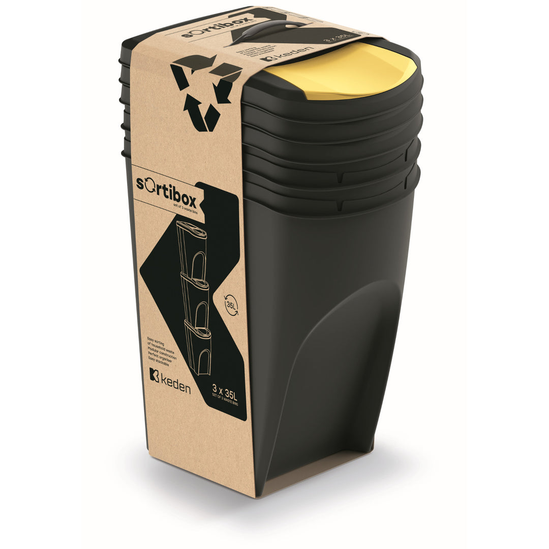 Keden Sortibox  3x35l Set di contenitori per la raccolta differenziata nero