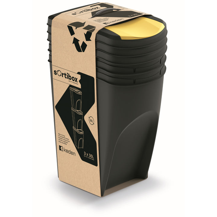Keden Sortibox  3x35l Set di contenitori per la raccolta differenziata nero