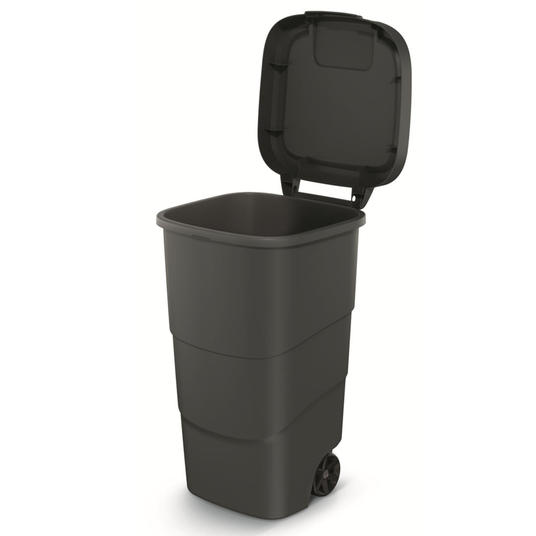Wheeler 110L Cestino per rifiuti con ruote e coperchio Cestino per rifiuti Grande  Pattumiera da giardino grande e universale in plastica (nero)