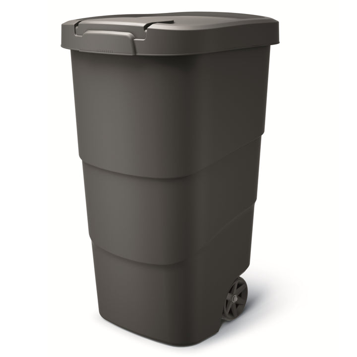 Wheeler 110L Cestino per rifiuti con ruote e coperchio Cestino per rifiuti Grande  Pattumiera da giardino grande e universale in plastica (nero)