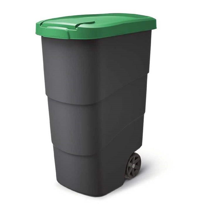 Prosperplast Wheeler 90L Cestino per rifiuti con ruote e coperchio Cestino da giardino grande universale -verde
