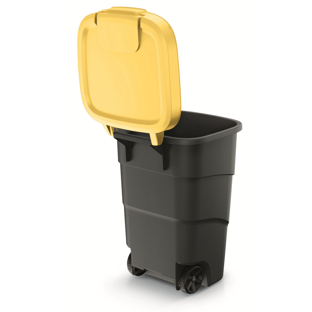 Wheeler 95L Cestino per rifiuti con ruote e coperchio Pattumiera  grande e universale in plastica (giallo)