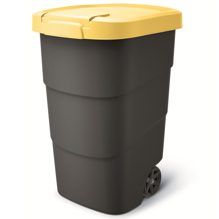 Wheeler 95L Cestino per rifiuti con ruote e coperchio Pattumiera  grande e universale in plastica (giallo)