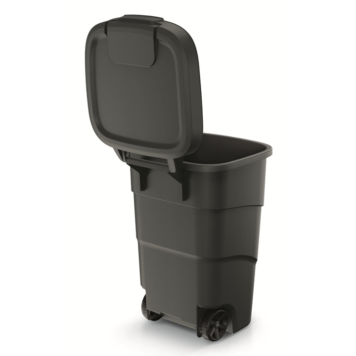 Wheeler 95L Cestino per rifiuti con ruote e coperchio Pattumiera grande universale in plastica (nero)