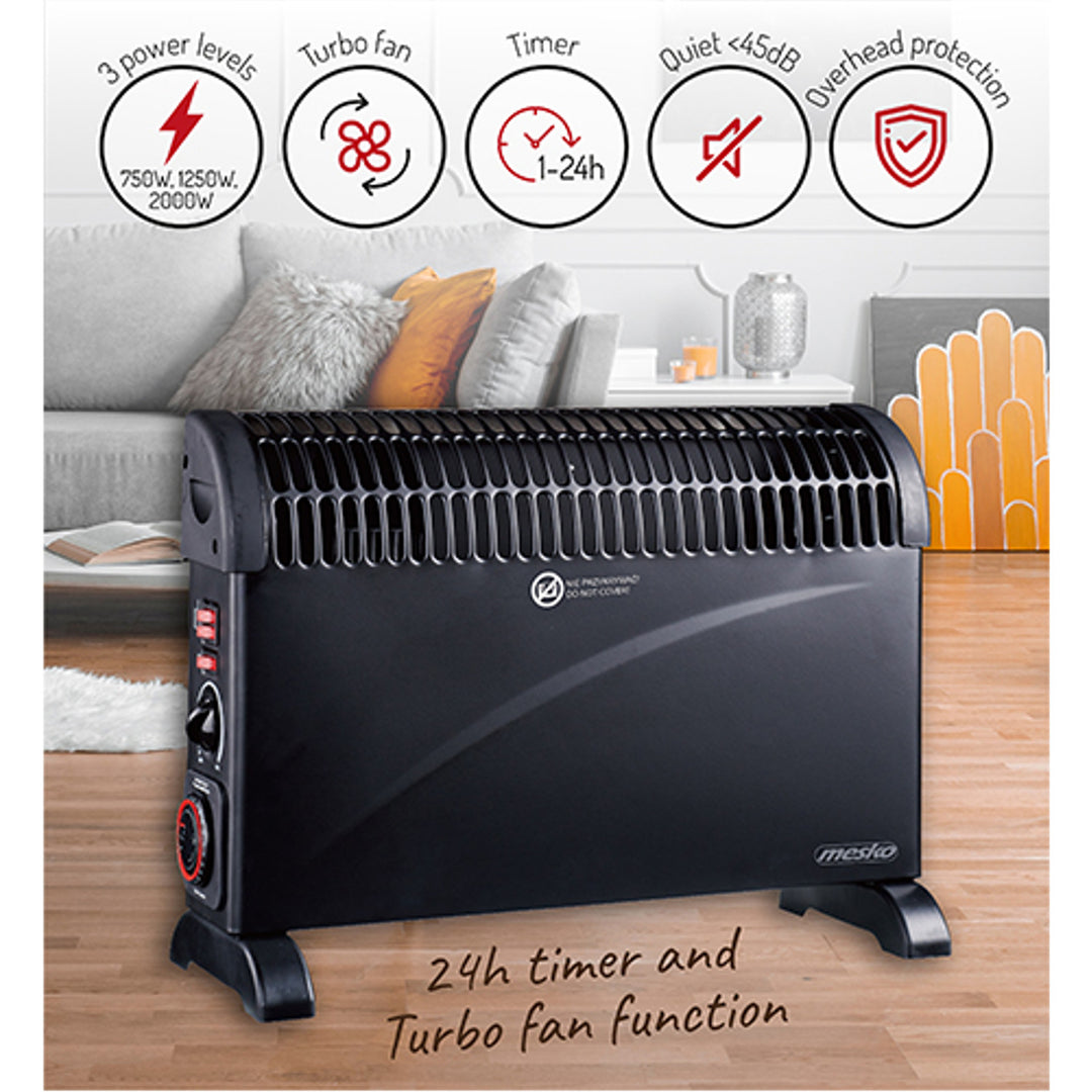 Mesko MS 7741b Riscaldatore elettrico nero Riscaldatore elettrico a convettore 3 livelli