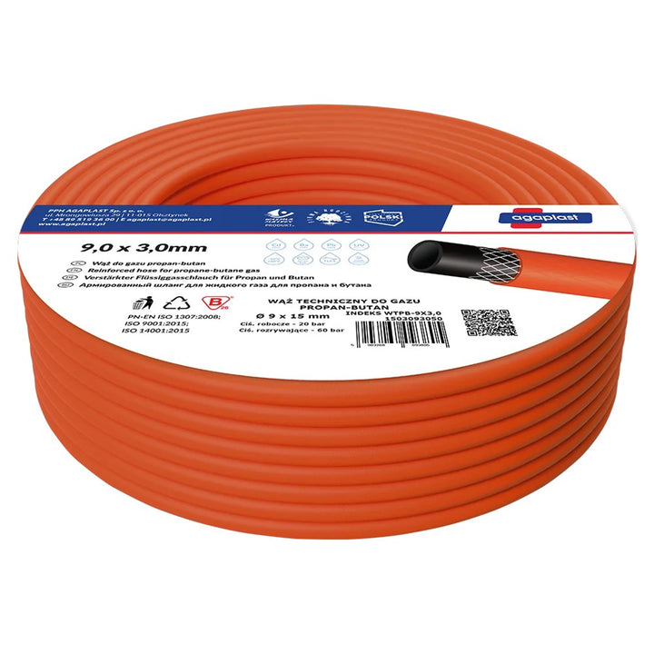 Vartco Tubo flessibile a 3 strati per gas, propano, butano, 9 x 3 mm, resistente ai danni meccanici 25m