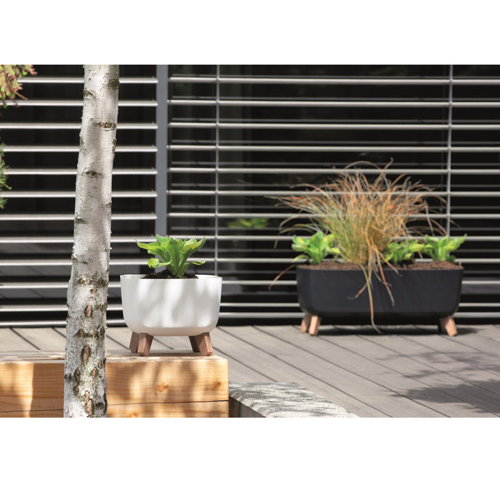 Prosperplast Gracia Square Vaso da fiori quadrato con gambe rimovibili incl. inserto per uso interno ed esterno Vaso quadrato in plastica resistente ai raggi UV 24x24x18,7cm Bianco