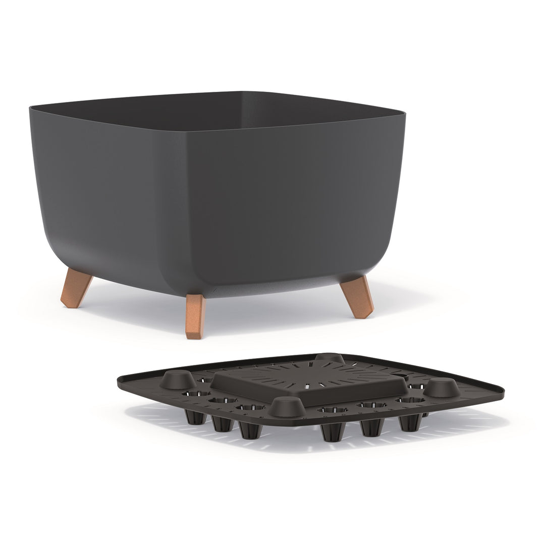 Prosperplast Gracia Vaso da fiori quadrato con gambe rimovibili incl. inserto per uso interno ed esterno Vaso quadrato in plastica resistente ai raggi UV 39x39x27cm Antracite