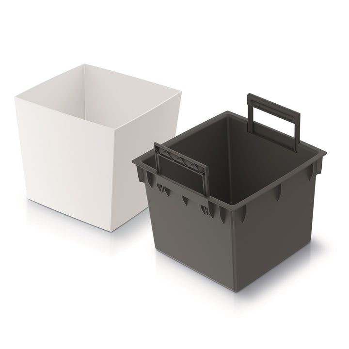Prosperplast 2in1 Vaso da fiori con fioriera interna Vaso per erbe in plastica quadrato 24 cm x 24 cm x 23,5 cm (Bianco)