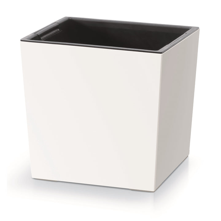 Prosperplast 2in1 Vaso da fiori con fioriera interna Vaso per erbe in plastica quadrato 29,5 cm x 29,5 cm x 29 cm (Bianco)