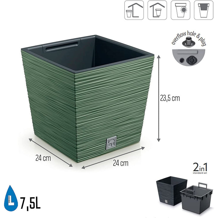 Fioriera Prosperplast Furu Square Low DFS240-5615C - verde