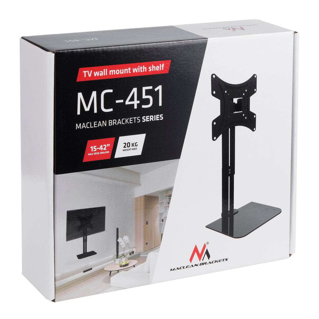 Maclean MC-451 Supporto a parete per TV con ripiano , max. 20 kg, max. VESA 200x200, per TV 15-42"