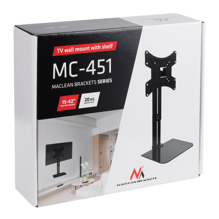 Maclean MC-451 Supporto a parete per TV con ripiano , max. 20 kg, max. VESA 200x200, per TV 15-42"