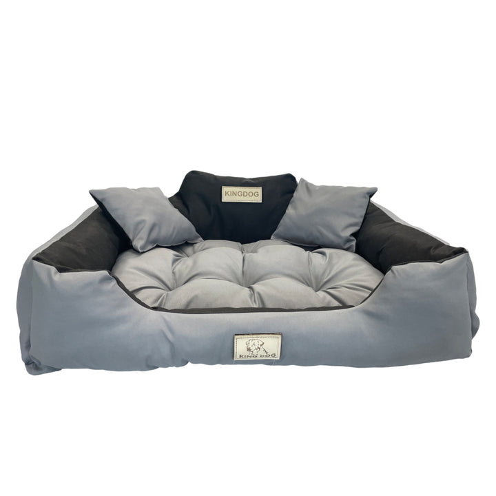 KingDog Letto per cani e gatti  130 x 105  grigio/nero Cuccia XXL con due cuscini