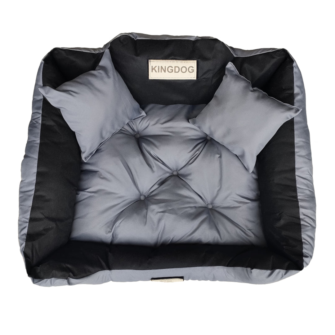 KingDog Letto per cani e gatti  130 x 105  grigio/nero Cuccia XXL con due cuscini