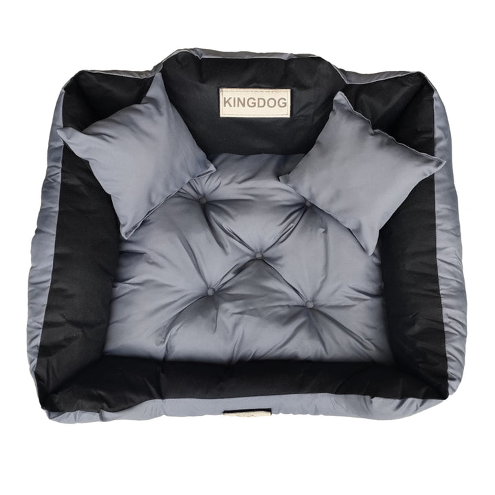 KingDog Letto per cani e gatti  130 x 105  grigio/nero Cuccia XXL con due cuscini