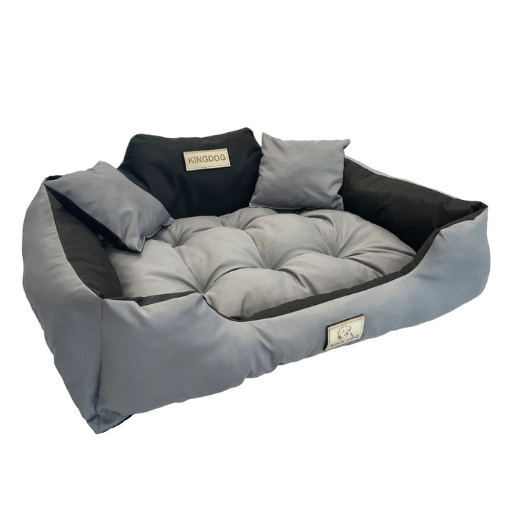 KingDog Letto per cani e gatti  130 x 105  grigio/nero Cuccia XXL con due cuscini