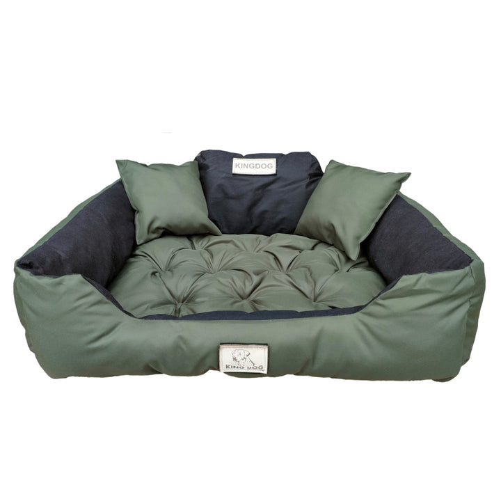 KingDog Letto per cani 145 x 115 cm  verde/nero Cuccia 3XL con due cuscini