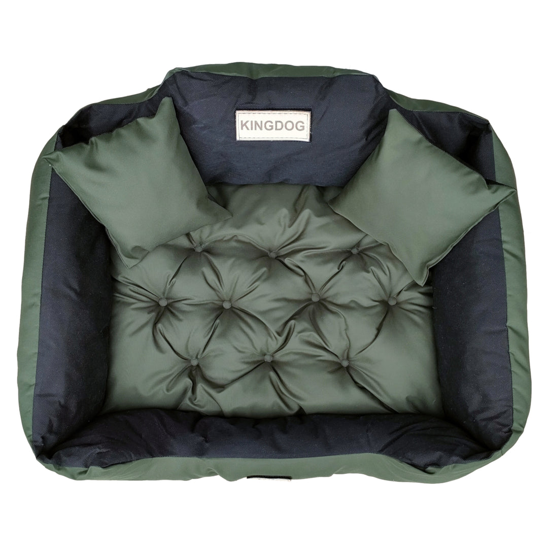 KingDog Letto per cani 145 x 115 cm  verde/nero Cuccia 3XL con due cuscini