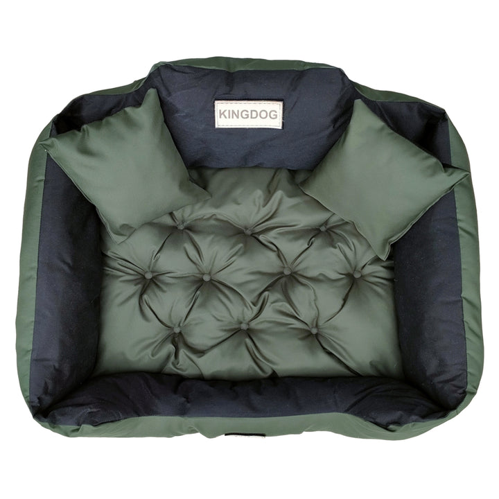 KingDog Letto per cani 145 x 115 cm  verde/nero Cuccia 3XL con due cuscini