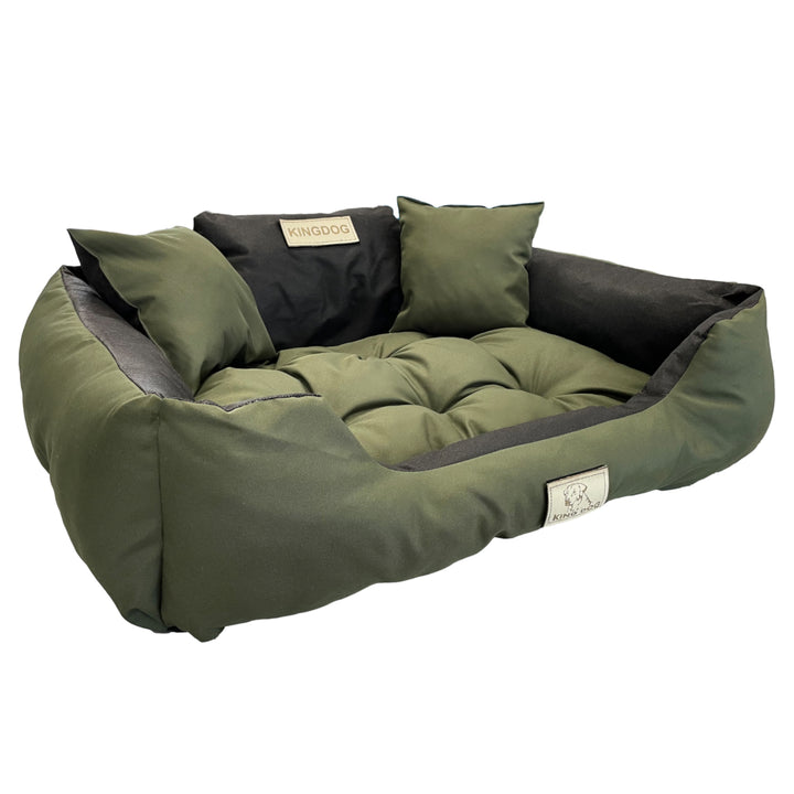 KingDog Letto per cani 145 x 115 cm  verde/nero Cuccia 3XL con due cuscini