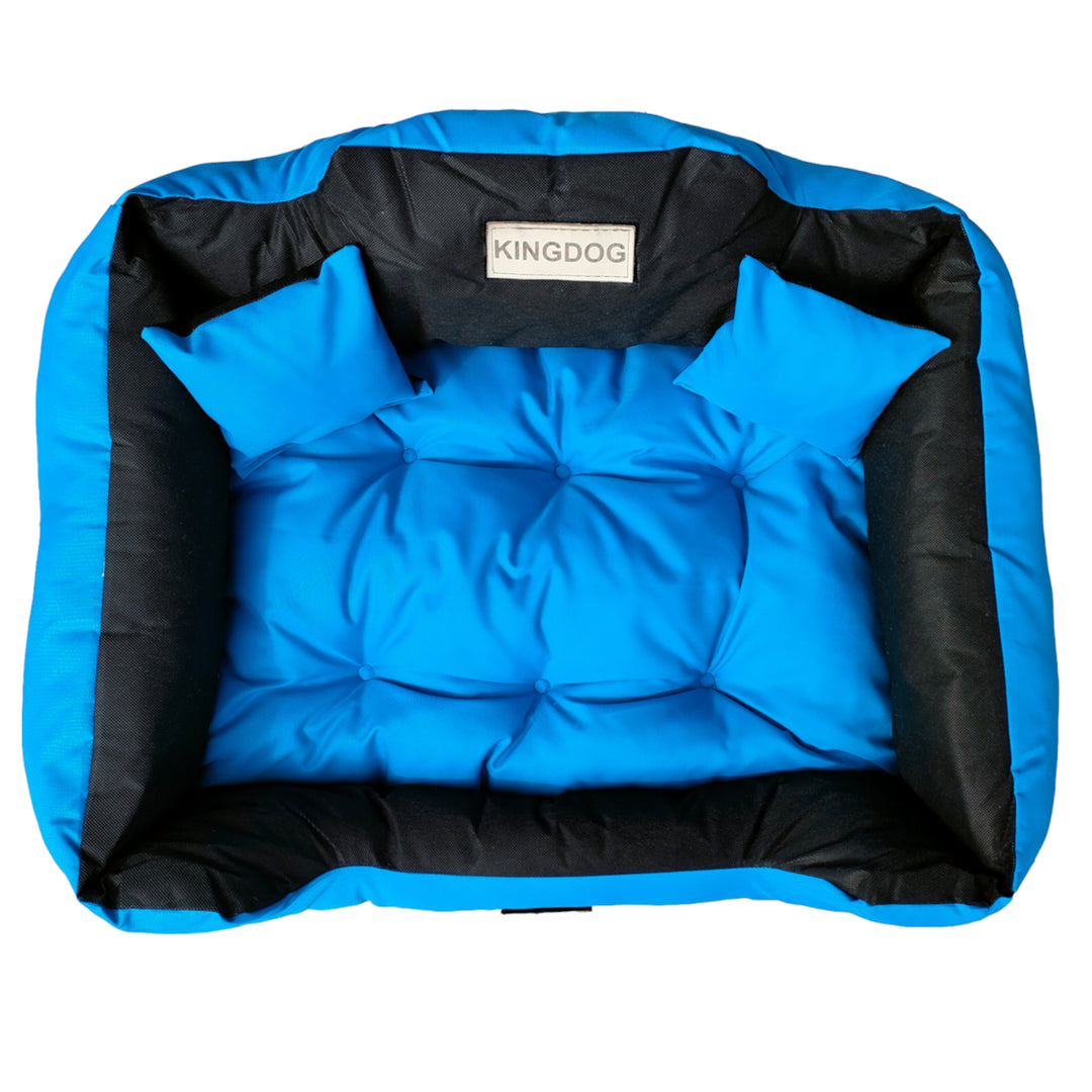 KingDog Letto per cani e gatti con due cuscini Cuccia per animali domestici Lavabile Materiale PVC impermeabile (XXL 130 x 105 cm, blu)