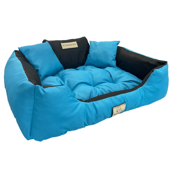 KingDog Letto per cani e gatti con due cuscini Cuccia per animali domestici Lavabile Materiale PVC impermeabile (XXL 130 x 105 cm, blu)