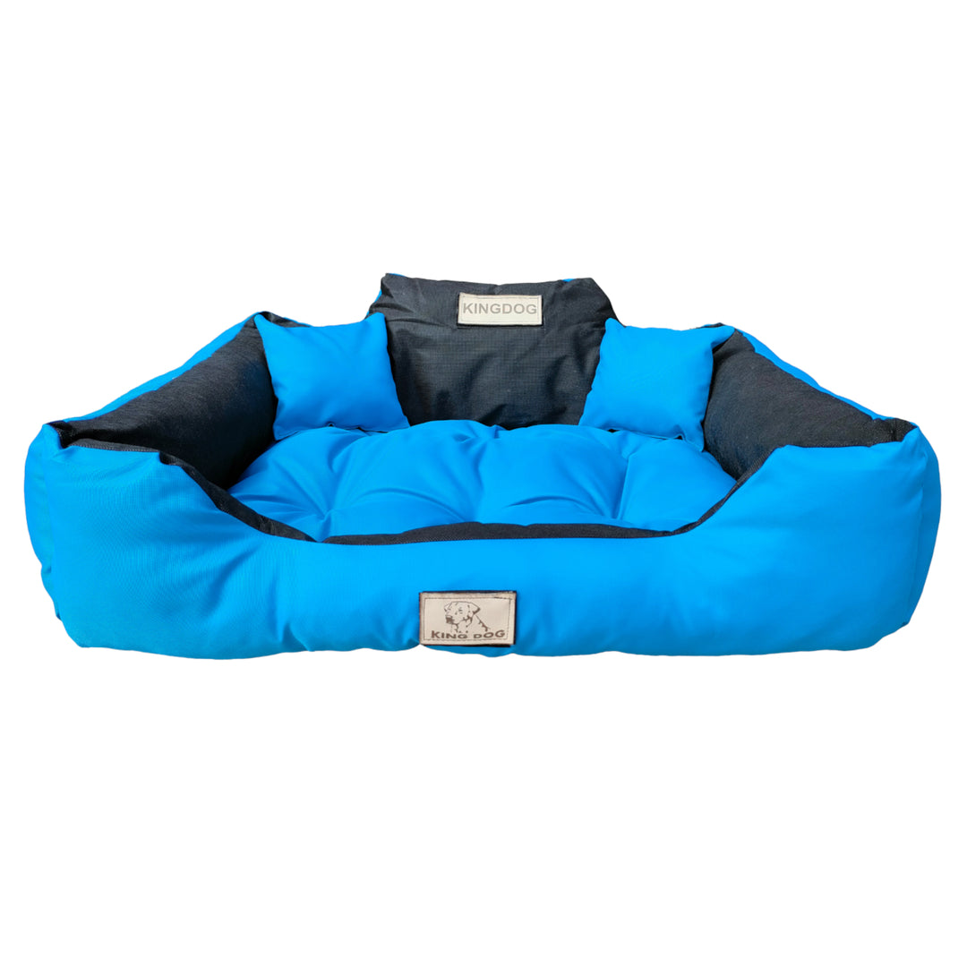 KingDog Letto per cani e gatti con due cuscini Cuccia per animali domestici Lavabile Materiale PVC impermeabile (3XL 130 x 105 cm, blu)