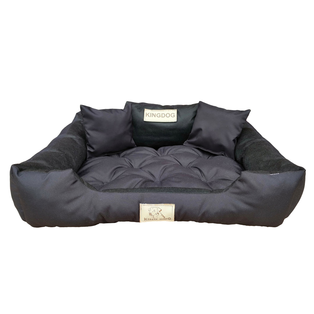 KingDog Letto per cani e gatti con due cuscini Cuccia per animali domestici Lavabile Materiale PVC impermeabile (3XL 145x115cm, Nero)