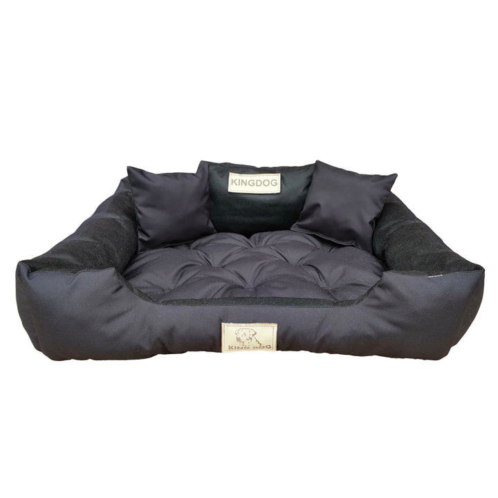 KingDog Letto per cani e gatti con due cuscini Cuccia per animali domestici Lavabile Materiale PVC impermeabile (3XL 145x115cm, Nero)