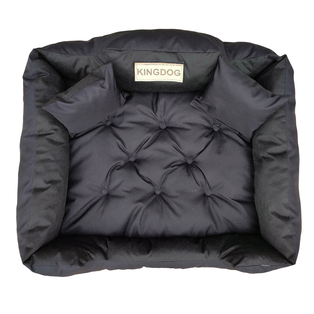 KingDog Letto per cani e gatti con due cuscini Cuccia per animali domestici Lavabile Materiale PVC impermeabile (3XL 145x115cm, Nero)