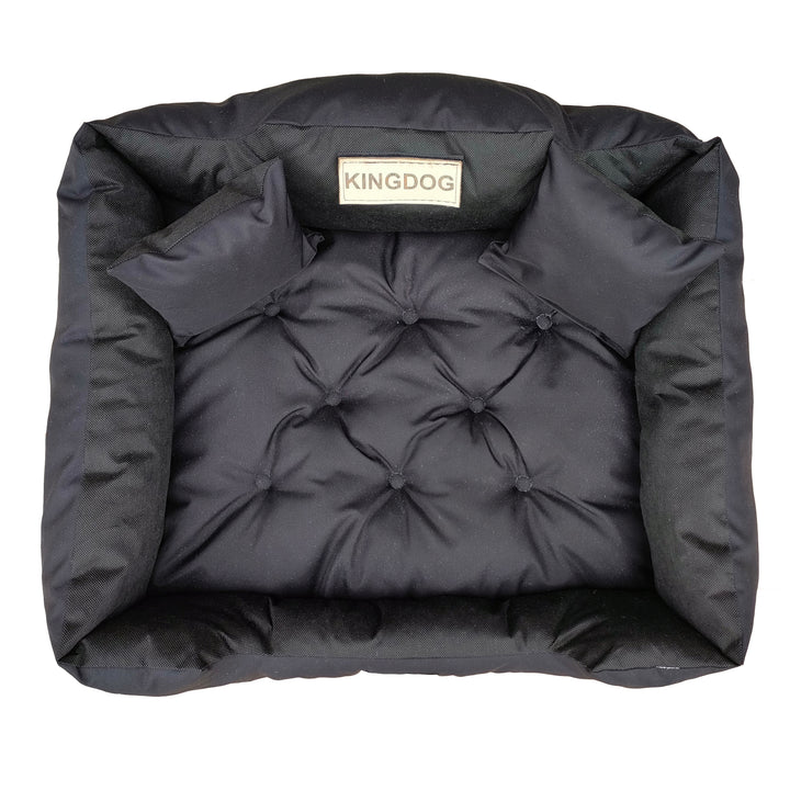 KingDog Letto per cani e gatti con due cuscini Cuccia per animali domestici Lavabile Materiale PVC impermeabile (3XL 145x115cm, Nero)