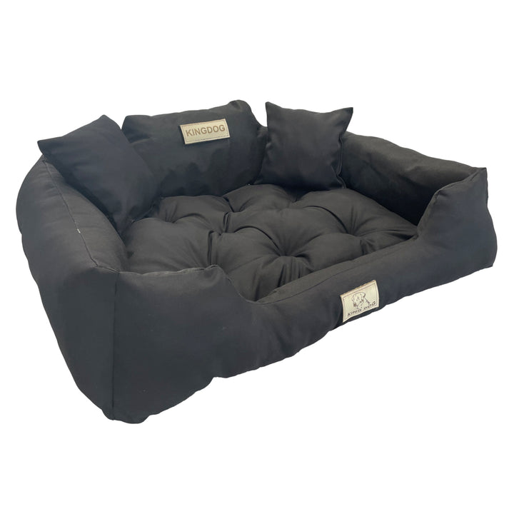 KingDog Letto per cani e gatti con due cuscini Cuccia per animali domestici Lavabile Materiale PVC impermeabile (3XL 145x115cm, Nero)