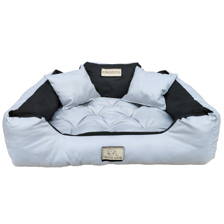 KingDog Letto per cani e gatti con due cuscini Cuccia per animali domestici Lavabile Materiale PVC impermeabile (3XL 145x115cm, Grigio chiaro)