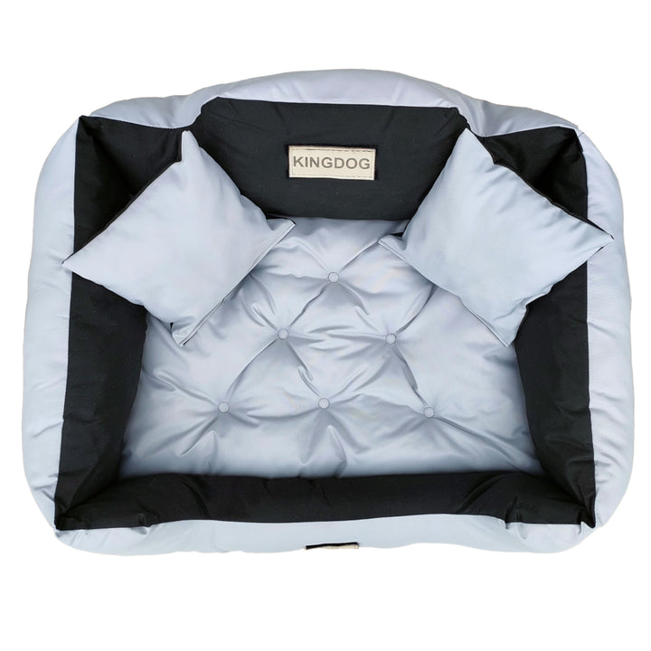 KingDog Letto per cani e gatti con due cuscini Cuccia per animali domestici Lavabile Materiale PVC impermeabile (3XL 145x115cm, Grigio chiaro)