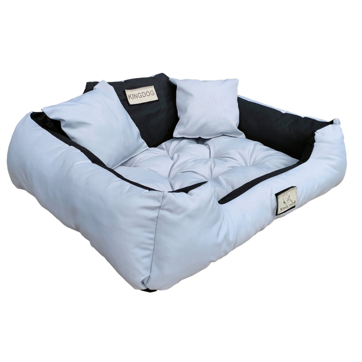 KingDog Letto per cani e gatti con due cuscini Cuccia per animali domestici Lavabile Materiale PVC impermeabile (3XL 145x115cm, Grigio chiaro)