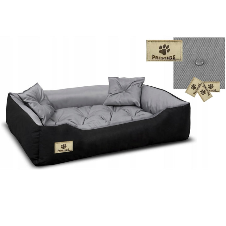 Prestige Letto per cani e gatti con 2 cuscini Cuccia per animali domestici Materiale impermeabile lavabile (Dimensioni interne: 130x100 / Dimensioni esterne: 145x115cm, Grigio/Nero)