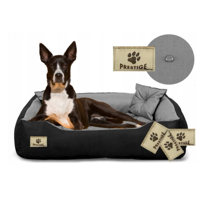 Prestige Letto per cani e gatti con 2 cuscini Cuccia per animali domestici Materiale impermeabile lavabile (Dimensioni interne: 130x100 / Dimensioni esterne: 145x115cm, Grigio/Nero)