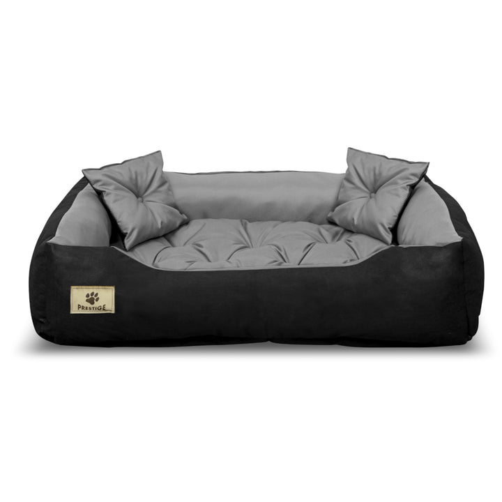 Prestige Letto per cani e gatti con 2 cuscini Cuccia per animali domestici Materiale impermeabile lavabile (Dimensioni interne: 130x100 / Dimensioni esterne: 145x115cm, Grigio/Nero)