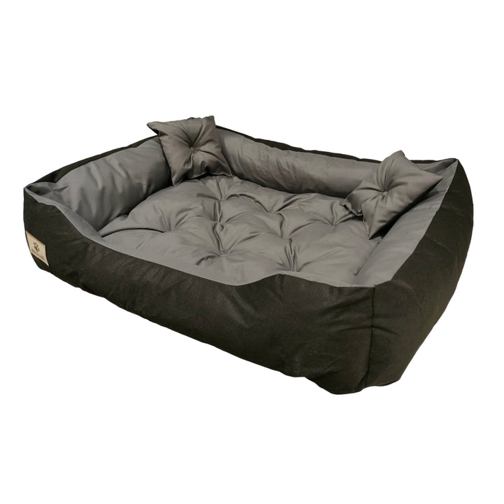 Prestige Letto per cani e gatti con 2 cuscini Cuccia per animali domestici Materiale impermeabile lavabile (Dimensioni interne: 130x100 / Dimensioni esterne: 145x115cm, Grigio/Nero)