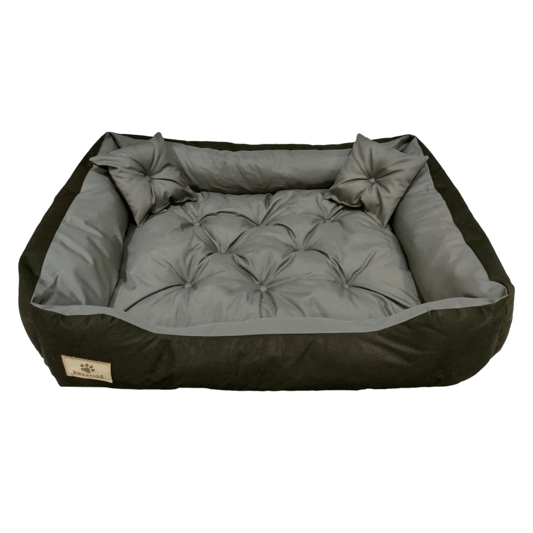 Prestige Letto per cani e gatti con 2 cuscini Cuccia per animali domestici Materiale impermeabile lavabile (Dimensioni interne: 130x100 / Dimensioni esterne: 145x115cm, Grigio/Nero)
