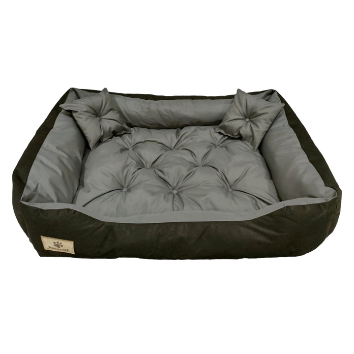 Prestige Letto per cani e gatti con 2 cuscini Cuccia per animali domestici Materiale impermeabile lavabile (Dimensioni interne: 130x100 / Dimensioni esterne: 145x115cm, Grigio/Nero)