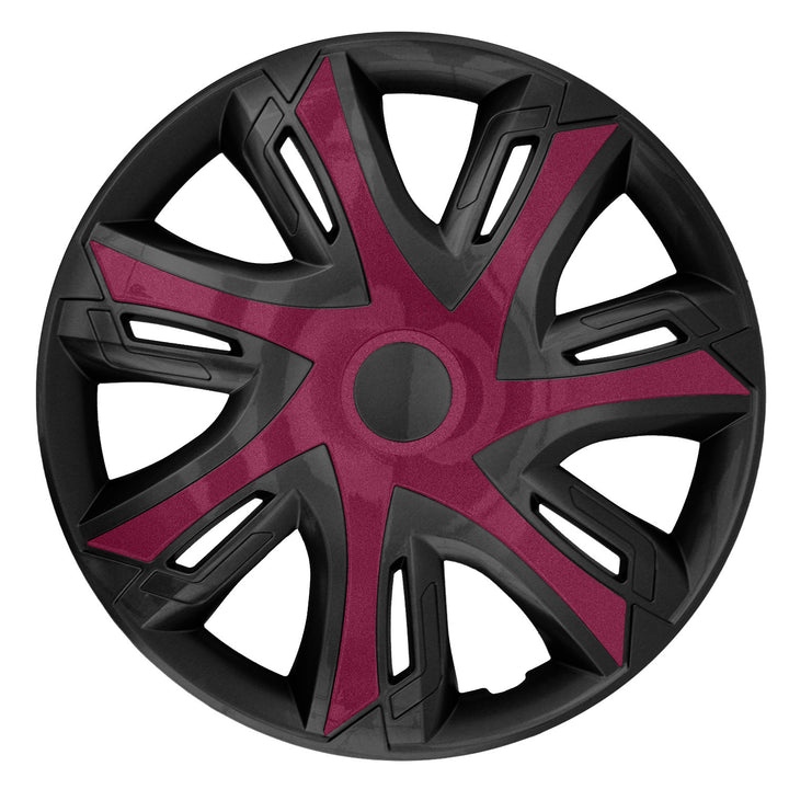 NRM N-Power Copricerchi per cerchi in acciaio Set di 4 copricerchi bicolore per auto Adatto alla maggior parte delle marche e dei cerchi Plastica ABS (rosso vino/nero, 14")