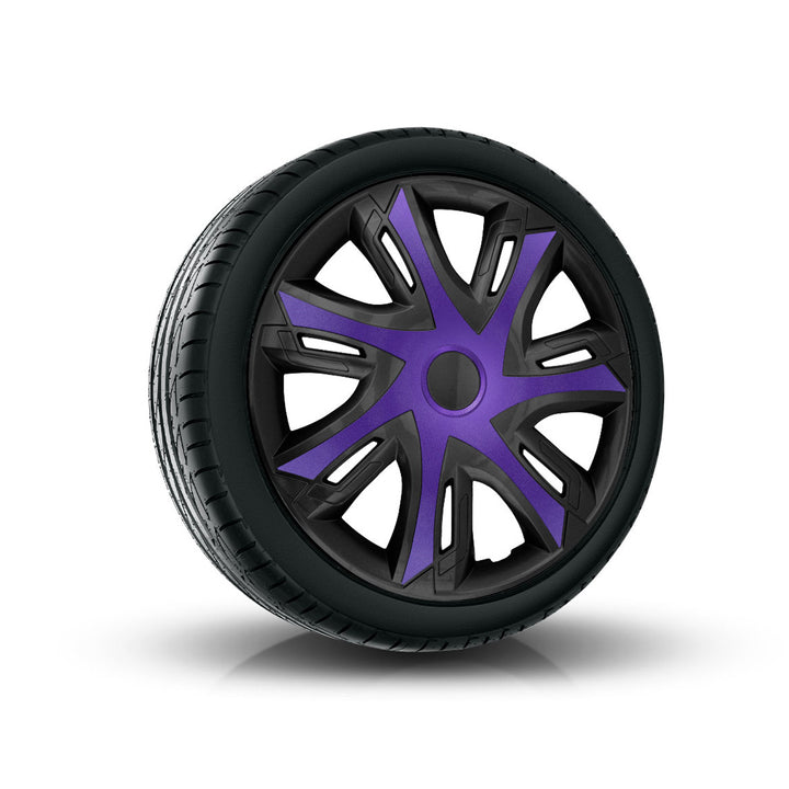 NRM N-Power Copricerchi per cerchi in acciaio Set di 4 copricerchi bicolore per auto Adatto alla maggior parte delle marche e dei cerchi Plastica ABS (viola/nero, 14")